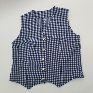 Vintage | Blue White Gingham Vest Top - M